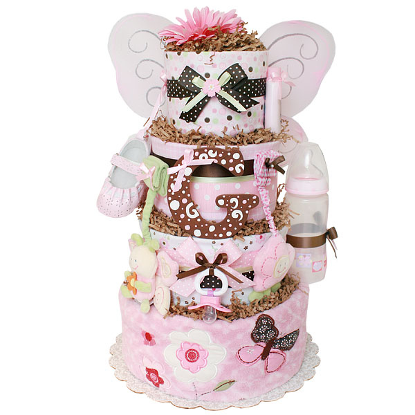 Chocolate Pink Butterfly Diaper Cake