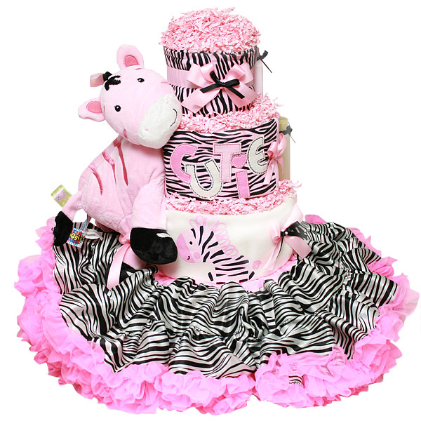 PURPLE WHITE ZEBRA GIRL SCRATCH MITTEN LOLLIPOPS  BABY SHOWER DIAPER CAKE 