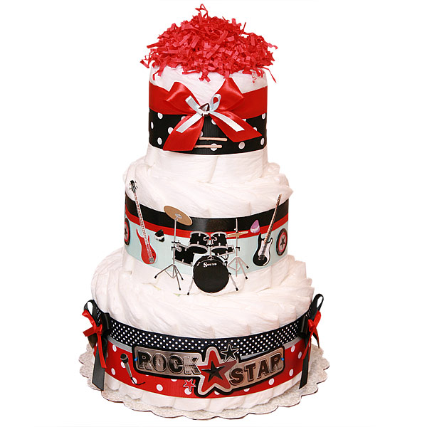 Rock Star Decoration Diaper Cake For A Boy 69 00 Diaper Cakes